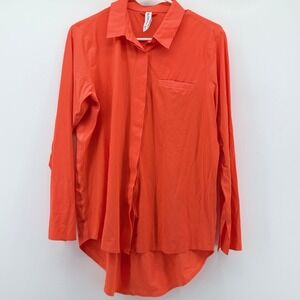 Athleta Womens Small Orange Long Sleeve Button Down Shirt Lightweight Activewear